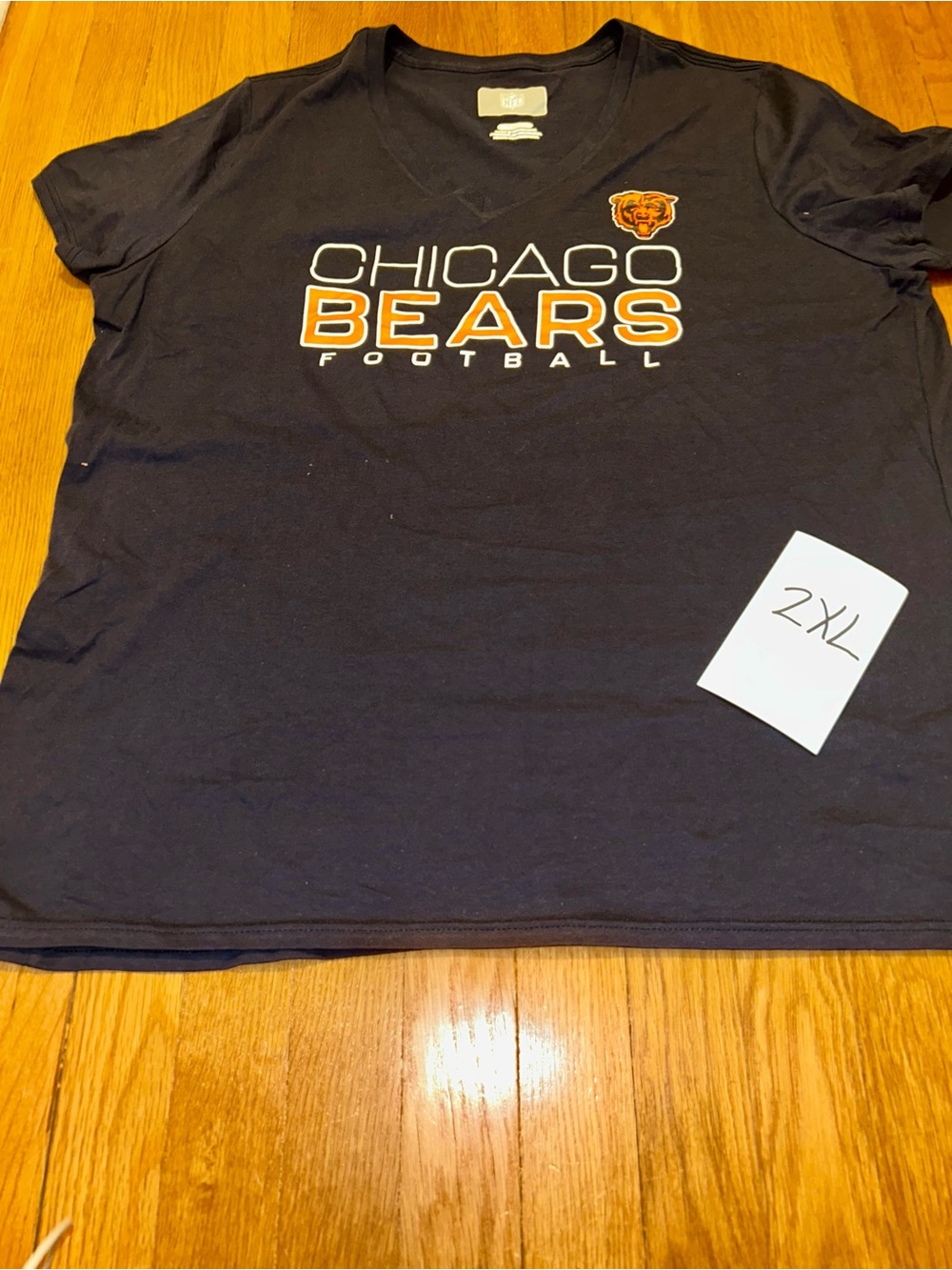 Chicago Bears V-Neck Football Tee - Navy with Orange/White Logo NWOT 2XL
